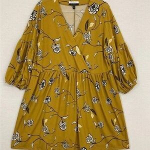 Eloquii Yellow Mustard Floral Faux Wrap Puff Sleeve Dress size 14/16